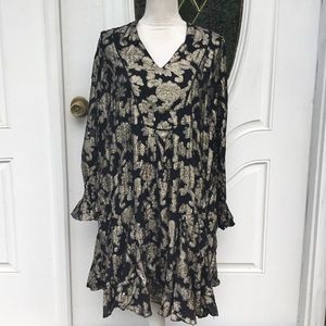 Anthropologie gold floral black dress